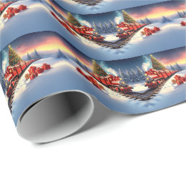 Red Train Christmas Tree Holiday Wrapping Paper Geschenkpapier