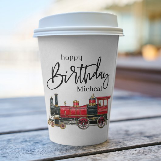 Red Train Custom Happy Birthday Paper Cup Pappbecher
