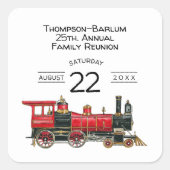 Red Train Family Reunion Quadratischer Aufkleber (Vorderseite)