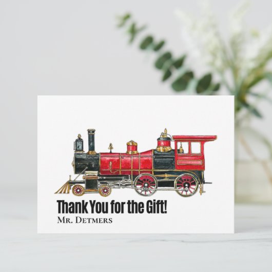 Red Train Flat Danke Karte (Stehend Vorderseite)