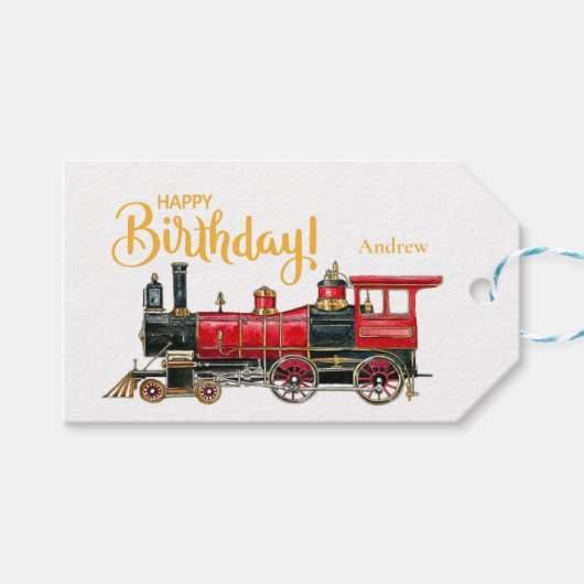 Red Train Happy Birthday Geschenkanhänger (Vorderseite (Horizontal))