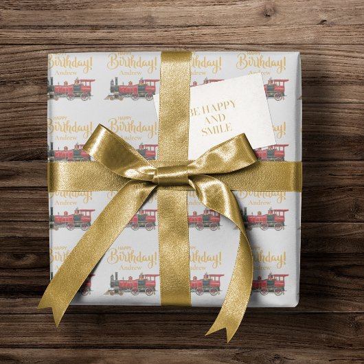 Red Train Happy Birthday Geschenkpapier