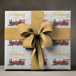 Red Train Happy Birthday Geschenkpapier