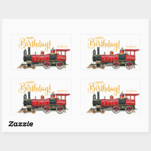 Red Train Happy Birthday Rechteckiger Aufkleber