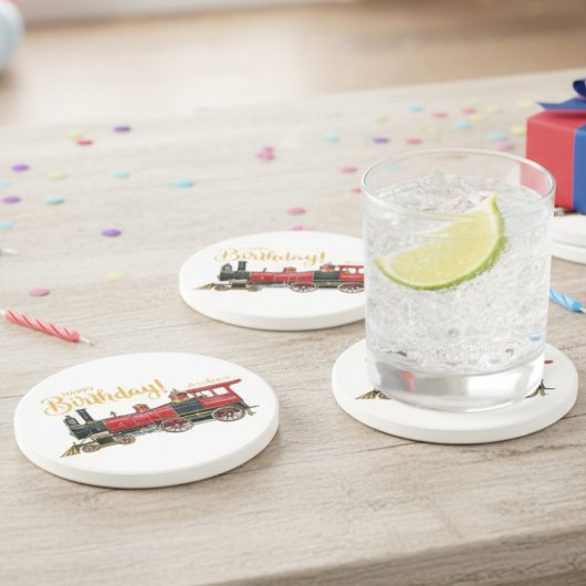 Red Train Happy Birthday Sandstone Untersetzer