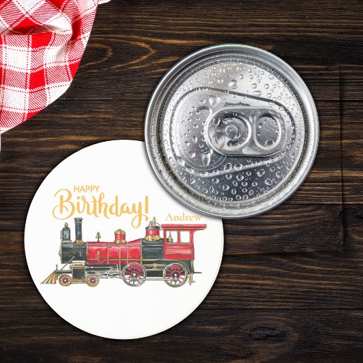 Red Train Happy Birthday Sandstone Untersetzer