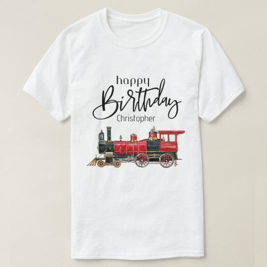 Red Train Happy Birthday "Your Name" T-Shirt (Design vorne)