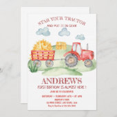 Red Traktor in jedem Alter, Geburtstag Einladung (Vorne/Hinten)