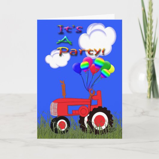 Red Traktor mit Balloons Party Einladung Card (Vorderseite)