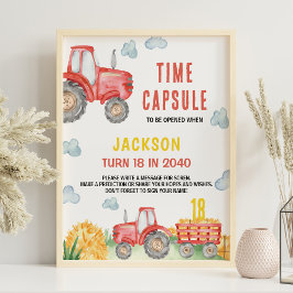 Red Trator Farm Birthday Time Kapselzeichen Poster