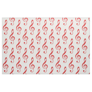 Red Treble Clef Muster Fabric Stoff