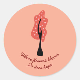 Red tree in blossom with pink flowers and quote runder aufkleber