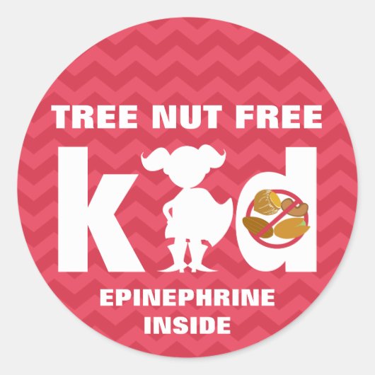 Red Tree Nut Free Kid Girl Silhouette Epinephrin Runder Aufkleber (Vorderseite)