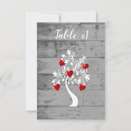 Red Tree of Hearts Wedding Reception Table Card Einladung (Vorderseite)