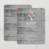 Red Tree of Hearts Wedding RSVP Card Karte (Vorne/Hinten)