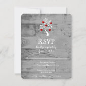 Red Tree of Hearts Wedding RSVP Card Karte (Vorderseite)