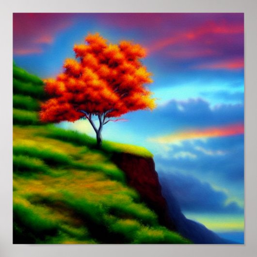 Red Tree on a Cliff at Sunset Poster (Vorne)