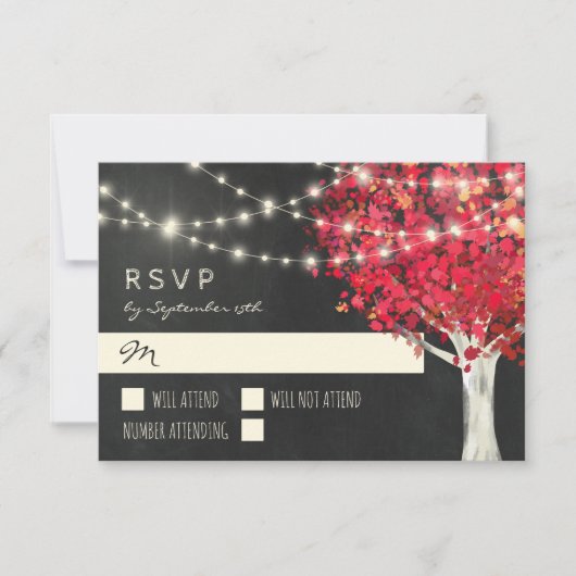 Red Tree & String Lights Herbsthochzeit RSVP (Vorderseite)
