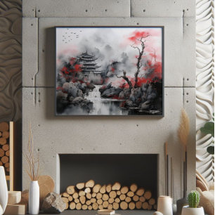 Red Tree und Asiatisches Haus Fotodruck