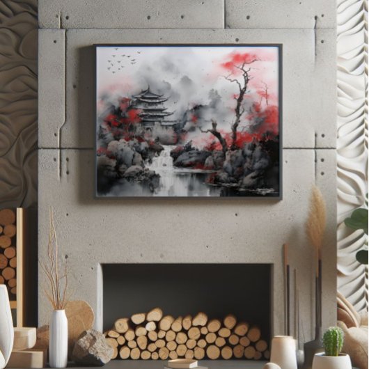 Red Tree und Asiatisches Haus Fotodruck