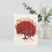 Red Tree Wedding Save the Date Silver Cloud Damask Ankündigungspostkarte (Stehend Vorderseite)