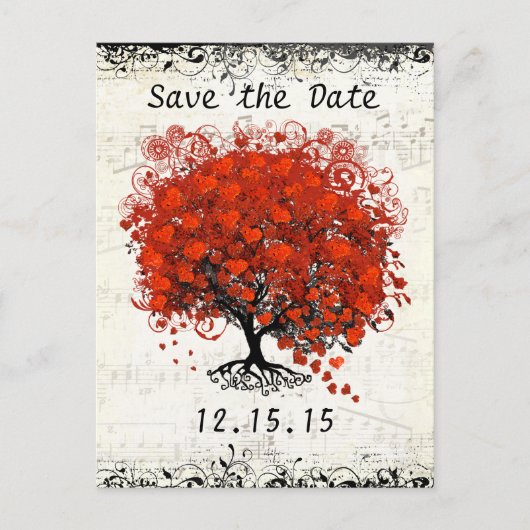 Red Tree Wedding speichern das Datum Ankündigungspostkarte (Vorderseite)
