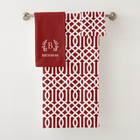 Red Trellis Branch Monogram Badhandtuch Set (Insitu)