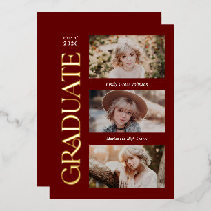 Red Trendy Serif Abschluss mit mehreren Fotos Folieneinladung