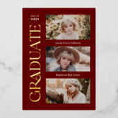 Red Trendy Serif Abschluss mit mehreren Fotos Folieneinladung (Vorderseite)