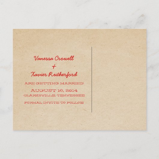 Red Trendy Stripes Save the Date Postcard Ankündigungspostkarte (Rückseite)