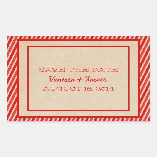 Red Trendy Stripes Save the Date Stickers (Vorderseite)