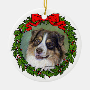 Red Tri Aussie Dog Art von Glenda S. Harlan Keramik Ornament