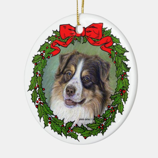 Red Tri Aussie Dog Art von Glenda S. Harlan Keramik Ornament (Links)