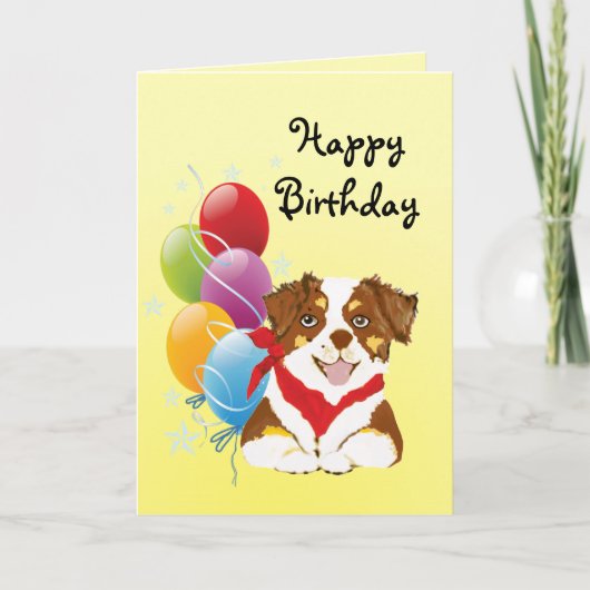 Red Tri Aussie Puppy Happy Birthday Karte (Vorderseite)