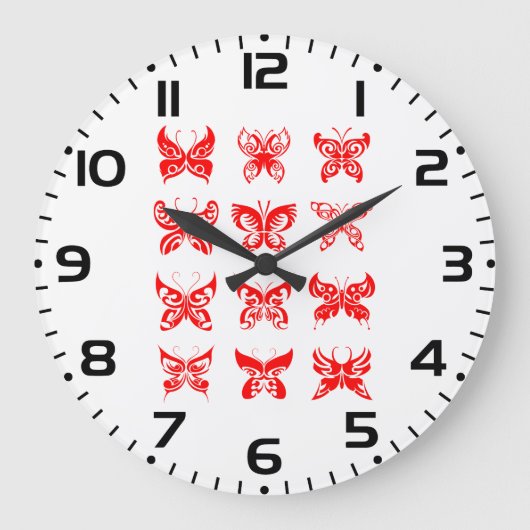 Red Tribal Butterfly Ornamental Große Wanduhr (Vorderseite)