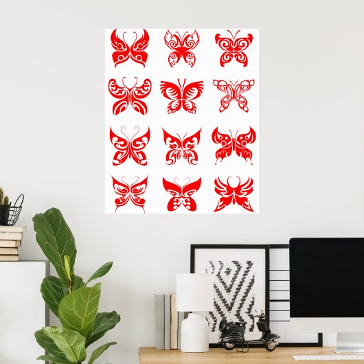 Red Tribal Butterfly Ornamental Poster (Heimbüro)