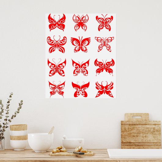 Red Tribal Butterfly Ornamental Poster (Küche)