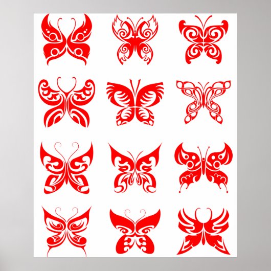 Red Tribal Butterfly Ornamental Poster (Vorne)