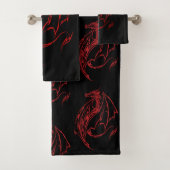Red Tribal Dragon Black Badhandtuch Set (Insitu)
