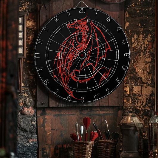Red Tribal Dragon Black Dartscheibe