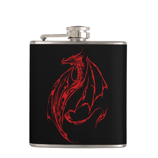 Red Tribal Dragon Black Flachmann (Vorderseite)