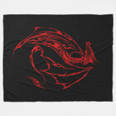 Red Tribal Dragon Black Fleecedecke (Vorderseite (Horizontal))