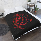 Red Tribal Dragon Black Fleecedecke
