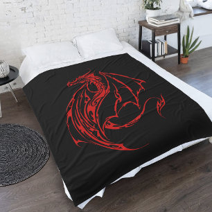 Red Tribal Dragon Black Fleecedecke