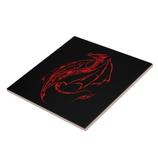 Red Tribal Dragon Black Fliese (Seite)