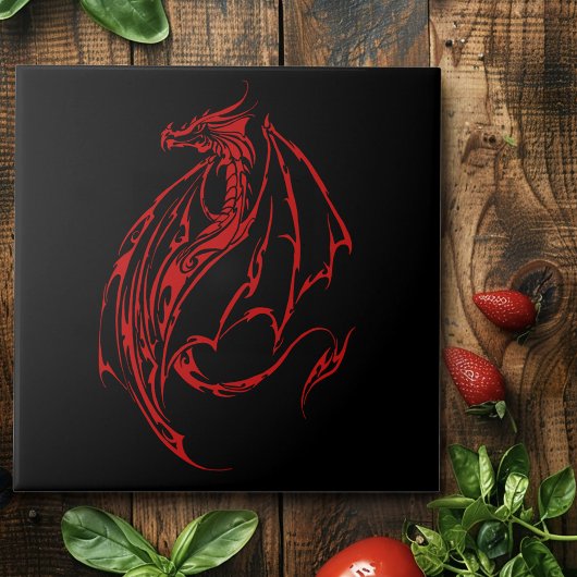 Red Tribal Dragon Black Fliese