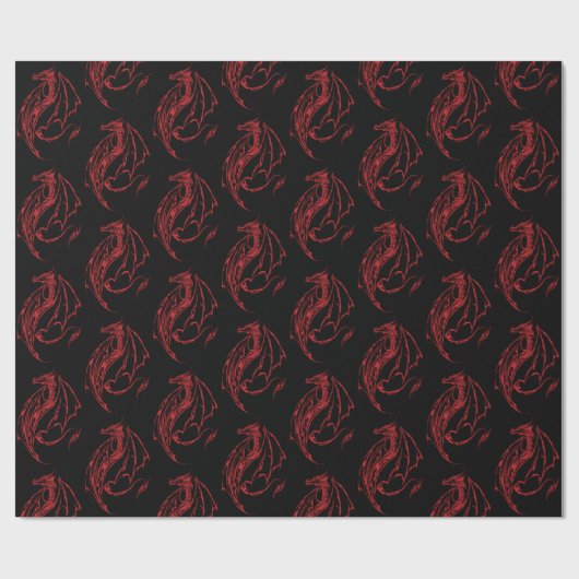 Red Tribal Dragon Black Geschenkpapier (Flach)