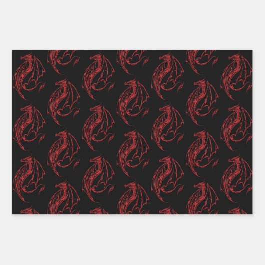 Red Tribal Dragon Black Geschenkpapier Set (Vorderseite)