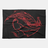 Red Tribal Dragon Black Geschirrtuch (Horizontal)