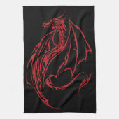 Red Tribal Dragon Black Geschirrtuch (Vertikal)